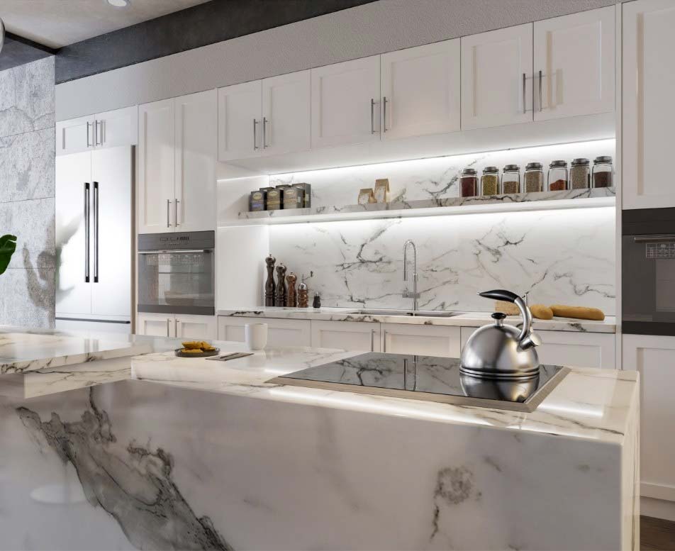 Marble countertops and backsplash kitchen