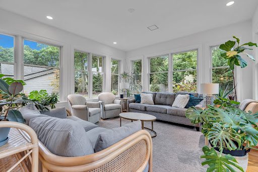bright living room with windows