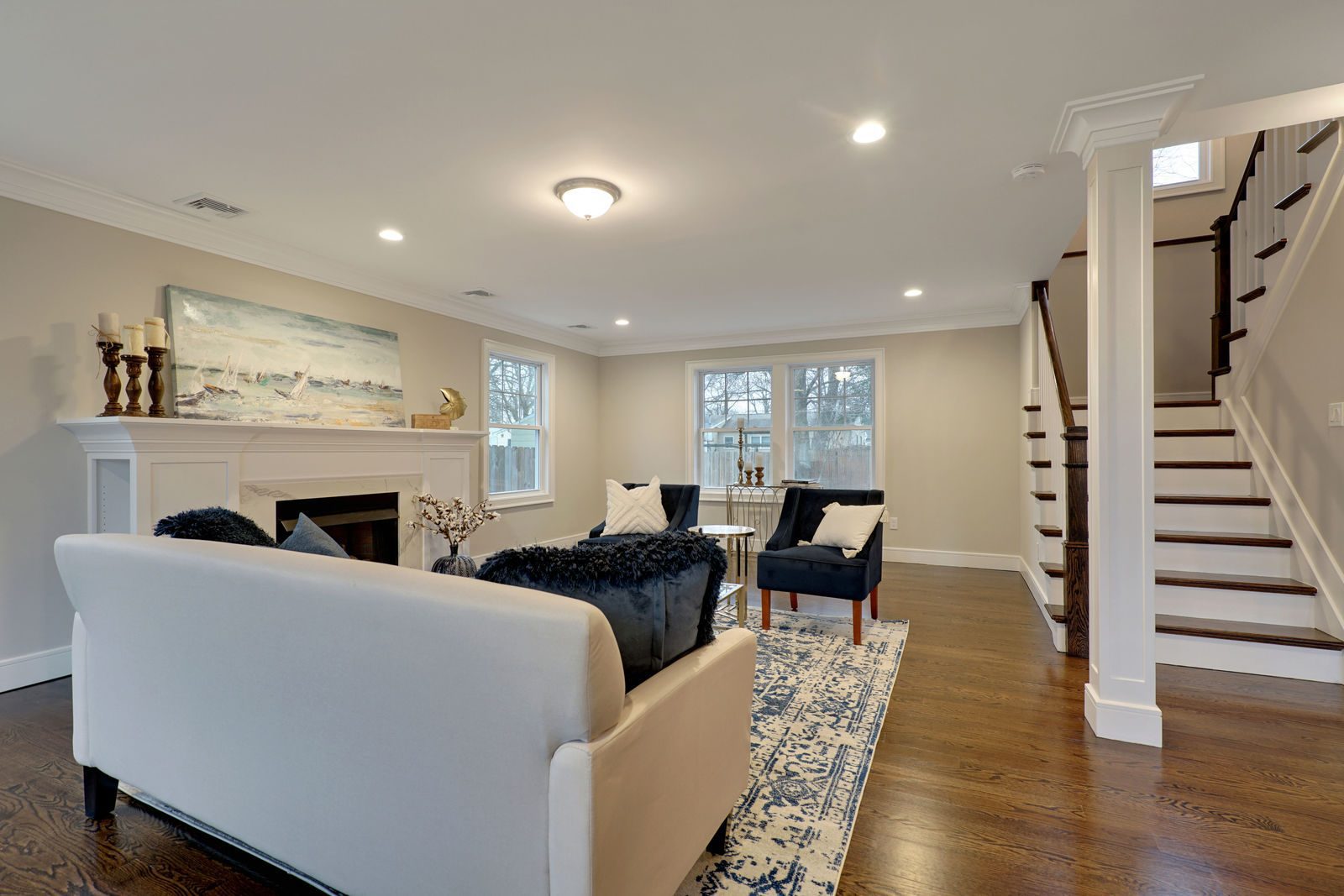 Living room with fireplace, whole-home remodel on Sunset Ave, Point Pleasant NJ